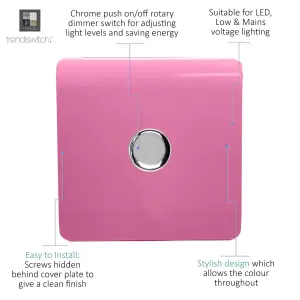 Trendi Switch 1 Gang 1 or 2 way 150w Rotary LED Dimmer Light Switch in Pink