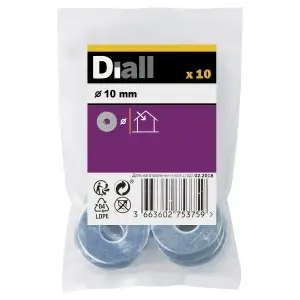 Diall M10 Carbon steel Flat Washer, (Dia)10mm, Pack of 10