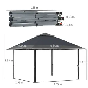 Outsunny 4 x 4m Outdoor Pop-Up Canopy Tent Gazebo Adjustable Legs Bag Grey