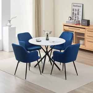 Seattle Dining Table with 4 Blue Charlotte Velvet Chairs