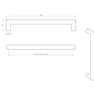 2x 30mm Mitred Pull Door Handle 450mm Fixing Centres Satin Stainless Steel