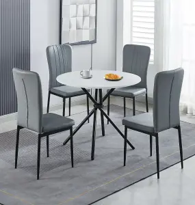 Hallowood Furniture Cullompton Small Round Dining Table 90cm with 4 Grey Faux Leather High Back Chairs