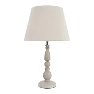 First Choice Lighting Grey Wash Wood Effect 59cm Table Lamp with And Grey Cotton Shade