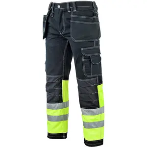 MS9 Mens Hi Viz Cargo Combat Holster Pockets Tactical Working Work Trouser Trousers Pants Jeans, Black/Green - 40W/30L