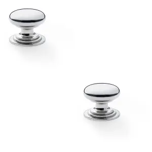 2 PACK - Stepped Round Door Knob Polished Nickel 32mm Classic Kitchen Cabinet Pull Handle