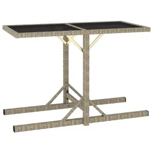 Berkfield Garden Table Beige 110x53x72 cm Glass and Poly Rattan