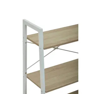 Interiors By Premier Three Tier Natural Oak Veneer Ladder Shelf Unit, Functional Industrial Narrow Shelf, Versatile Tall Cupboard