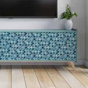 Walplus Mother Pearl Turquoise Jewel Mosaic Wall Tile Sticker Set - 15cm (6inch) - 24pcs One Pack