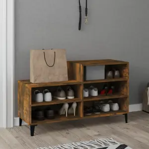 Berkfield Shoe Cabinet Smoked Oak 102x36x60 cm Engineered Wood