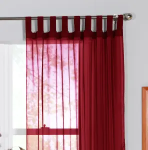 Home Curtains Voile Tab Top Panels 59w x 48d" (149x122cm) Red (PAIR)