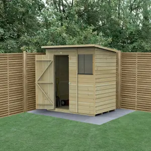 Forest Garden Beckwood Shiplap 6x4 ft Pent Natural timber Wooden Pressure treated Shed with floor & 1 window - Assembly service included