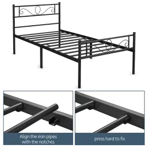 Yaheetech Black 3ft Single Metal Bed Frame with Scroll Design Headboard and Footboard