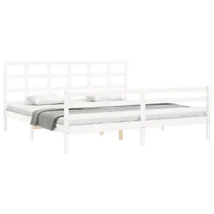 Berkfield Bed Frame with Headboard White Super King Size Solid Wood