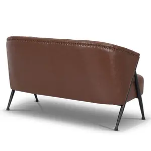 2 Seater Loveseat Small Sofa in Faux Leather Brown Fabric