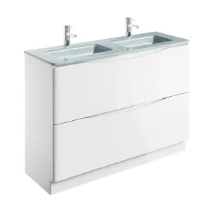 Eden 1200mm Floorstanding Vanity Unit in Gloss White & White Glass Basin