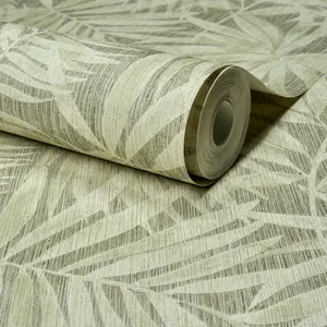 Grandeco Boutique Tropical Palm Leaf PVC-free Eco Wallpaper, Green