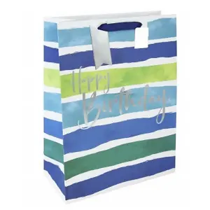 Eurowrap Stripe Happy Birthday Gift Bag (Pack of 6) White/Green/Blue (XL)