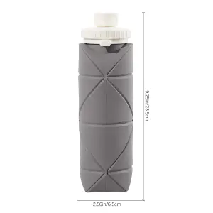 Grey Collapsible 600ml Silicone Water Bottle