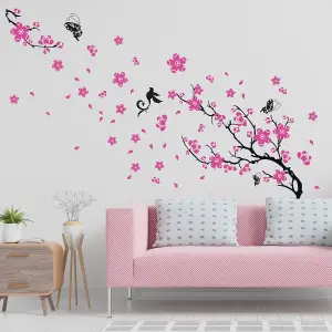 Walplus Blossom Flower Transparent Pink Wall Sticker Mural Decal Self Adhesive Wallpaper Kids Sticker PVC Black,Red