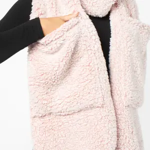 Teddy Fleece Scarf Long Thermal Soft Pockets Hand Neck Warmer Marl, Blush