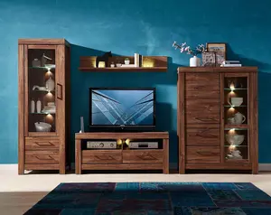 TV Unit Cabinet Media Storage LED Light 2 Soft Close Drawers Oak Effect Gent