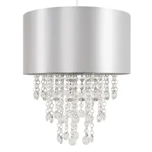 ValueLights Jesmond Grey Ceiling Pendant Shade and B22 GLS LED 10W Warm White 3000K Bulb