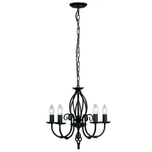 5 Bulb Chandelier Ceiling Light Artisan Knot Twist Detail Black LED E14 60W