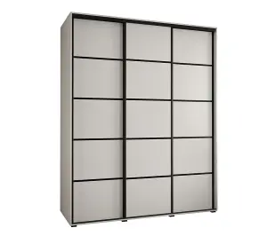 Cannes IV Modern White Sliding Door Wardrobe 2000mm H2050mm D600mm with Black Steel Handles and Decorative Strips