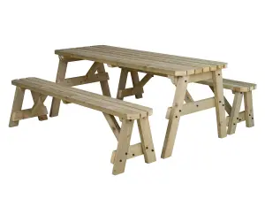 Victoria wooden picnic bench and table set, rounded outdoor dining set (6ft, Natural finish)