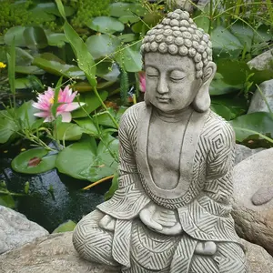 Karma Buddha Stone Statue Monk Oriental Garden Outdoor Decoration Ornament British Made Sculpture