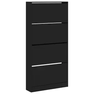 Berkfield Shoe Cabinet with 4 Flip-Drawers Black 80x21x163.5 cm