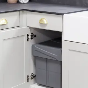 Dark Grey Integrated Under Counter Kitchen Pull Out Bin for 400mm Wide Cabinet 2 x 20L Compartments Base Mounted