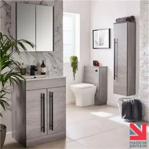 Bathroom 2-Drawer Wall Hung Vanity Unit with Mid Depth Ceramic Basin 800mm Wide - Silver Oak - Brassware Not Included