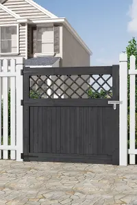 Grey Coated Rhombus Design Fence Gate with Latch, Durable Garden Gate 120cm x 120cm