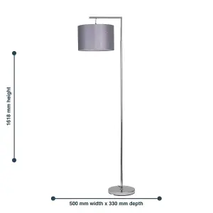 First Choice Lighting Chrome Angled Floor Lamp with Grey Glitter Shade