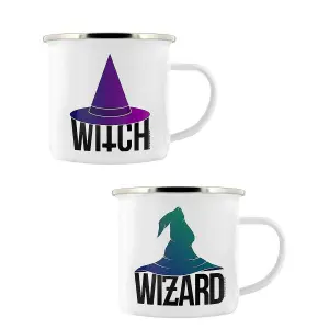 Grindstore Witch & Wizard Enamel Mug Set (Pack of 2) White (One Size)