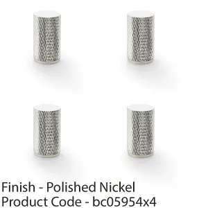 4 PACK - Knurled Cylinder Cupboard Door Knob - 20mm x 35mm - Polished Nickel Pull Handle