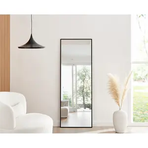 Alcantera Rectangle Metal Frame Wall Mirror Simple and Elegant Modern Design Black / 140cm H x 50cm W