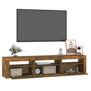 Berkfield TV Cabinet with LED Lights Smoked Oak 180x35x40 cm