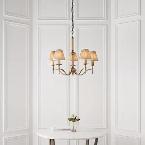 Luminosa Stanford 5 Light Multi Arm Ceiling Pendant Chandelier Antique Brass, E14