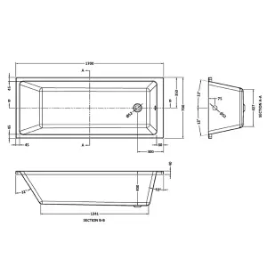 Square Thin Edge Bath Single End Leg set Included - 1700 x 700 - White