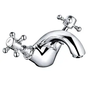 Rinse Bathrooms Traditional Victorian Monobloc Basin Mixer Tap Vintage Chrome Dual Cross Handle Bathroom Faucet