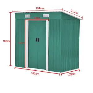 6 x 4 ft Pent Metal Garden Storage Shed Outdoor Storage Tool Shed with Base, Dark Green