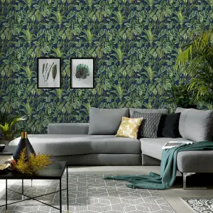 Paradisio Tropical Leaves Wallpaper Navy Erismann 6303-08