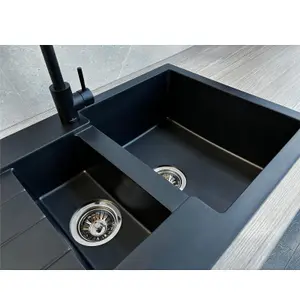 Liquida ELL15BL 1.5 Bowl Comite Reversible Inset Black Kitchen Sink With Wastes