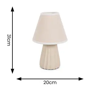 ValueLights Saskia Pair of - Natural Ceramic Textured Base Bedside Table Lamp with Linen Tapered Shade - LED Bulbs Included