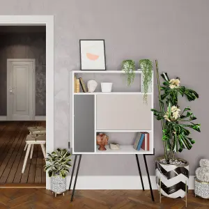 Decortie Tatti Modern Desk White Mocha Grey Anthracite Grey Multipurpose Laptop Modern Desk With Bookcase Width 83.5cm