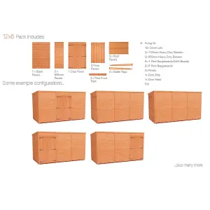 12 x 6 (3.53m x 1.75m) Windowless Wooden Tongue and Groove PENT Shed + Double Doors (12mm T&G Floor and Roof) (12ft x 6ft) (12x6)