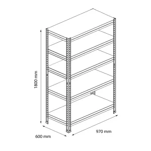 GoodHome Black 5 shelf MDF & steel Shelving unit (H)1800mm (W)970mm