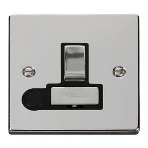 Polished Chrome 13A Fused Ingot Connection Unit Switched With Flex - Black Trim - SE Home